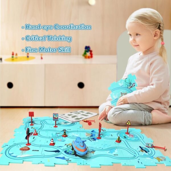 Car Puzzle Track Set for Kids with A Cute Vehicle Toddler Puzzle Track Play Set- Critical Thinking Educational Toys for 3-5 Year Old Boys Girls (Ocean 25 Pcs) - Image 6
