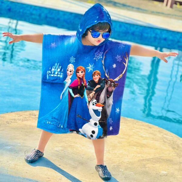 Sassoon Frozen Cartoon Printed Hooded Poncho Towel for Kids (Pack of 1) - Image 4