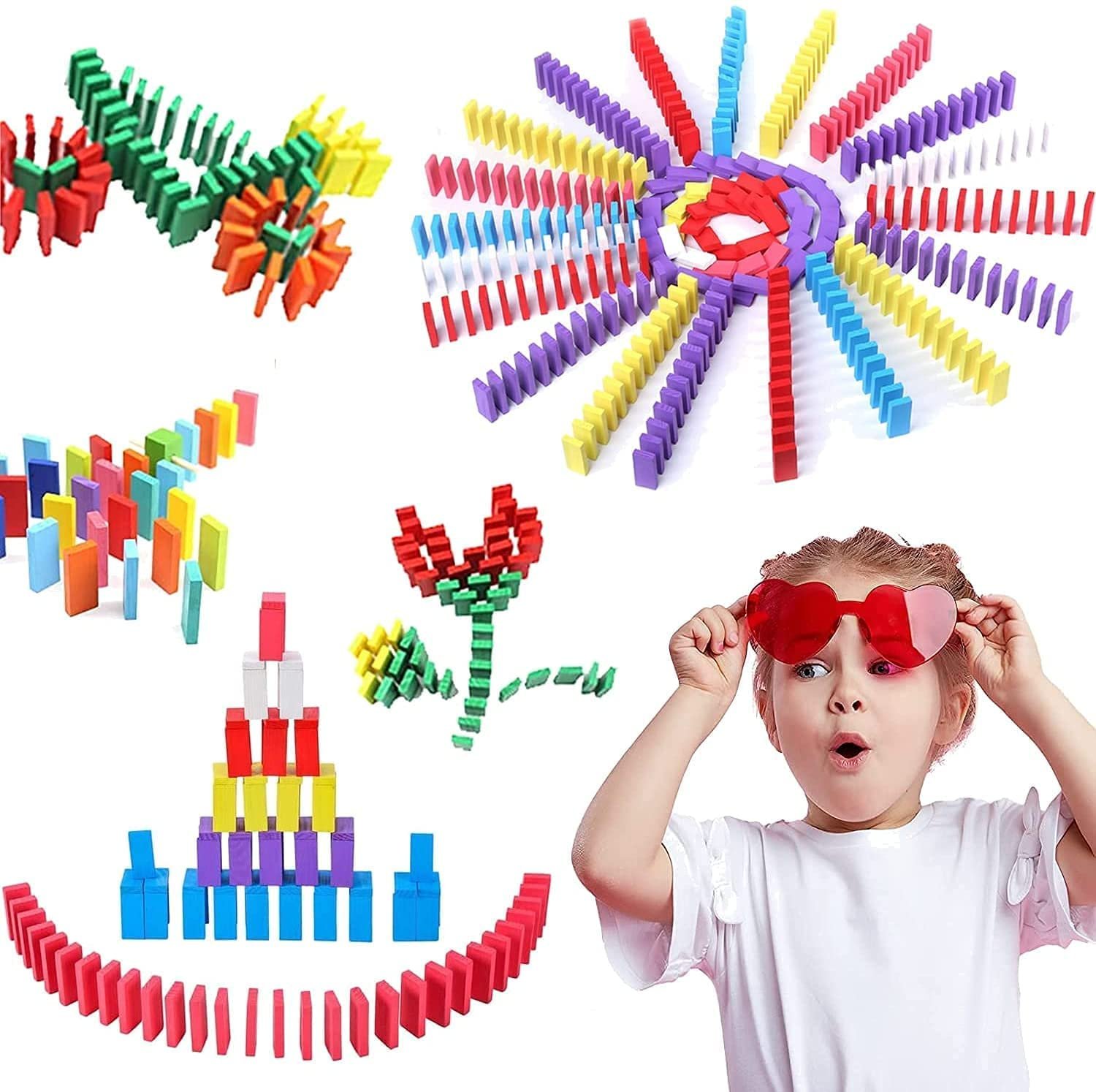 Non-Toxic Dominoes Building Blocks Game Set for 3-8 Years Old Kids Boys & Girls,Random Color (Pack of 100 Piece) - Image 6