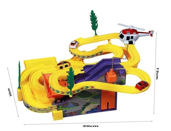 Toyshine Track Racer Racing Car Set with 4 Miniature Cars Rotating Helicopter Toy for 3-5 Year Boys Girls Kids Vehicle Toy Parking Set Game Ramp Toy - Image 2