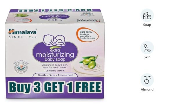 Himalaya Extra Moisturizing Baby Soap 75 G | Free | No 1 Doctor Prescribed Brand | Aloe, Olive, Milk| Cleanses & Moisturizes Baby\'s Skin - Image 2