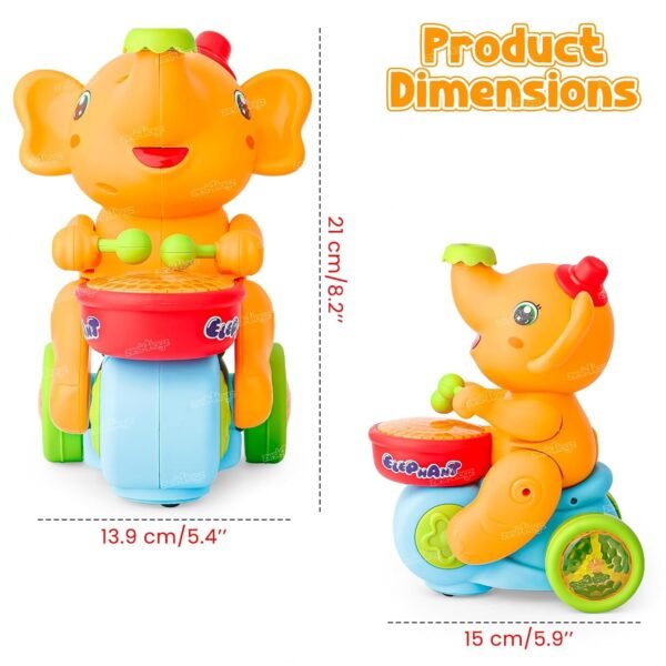 Zest 4 Toyz Musical Walking Elephant Drummer Toy with Flashing Light & Sound Toy for Kids Beating Drum Blowing Ball Toy - Yellow - Image 3