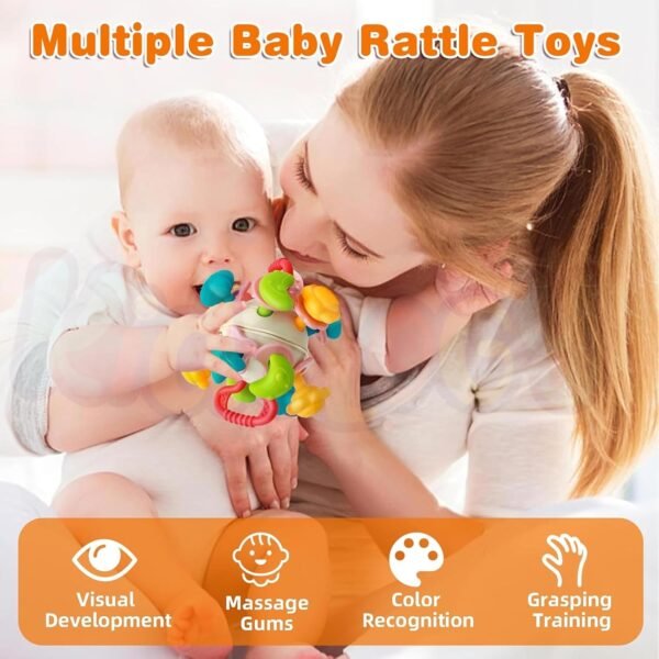 Kidology Silicone Space Ball Baby Teether - Sensory Toys for Boys and Girls, Newborn & Infant Rattle Toys, Montessori Learning Developmental Toddler Toys Suitable for Babies 6+ Months, Multicolor - Image 5