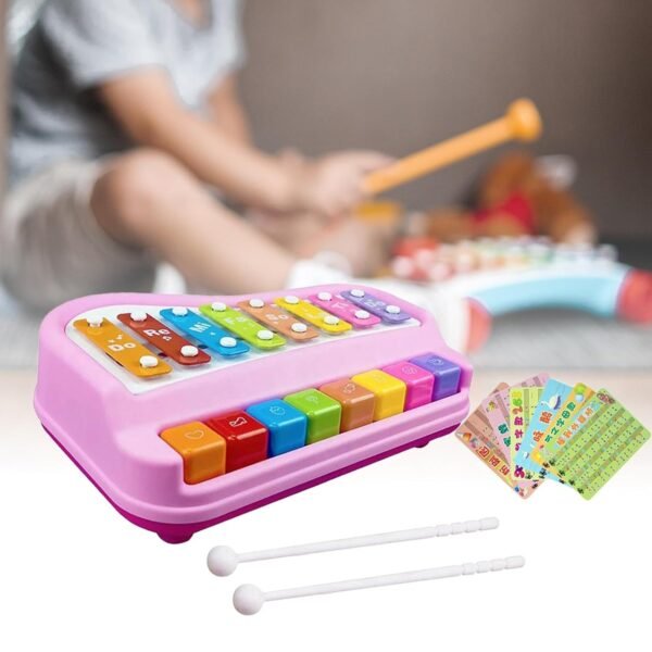 Toy 2 in 1 Baby Piano Xylophone Toy Instruments Toy for 0-3 Years Old Girls Boys Pink - Image 2
