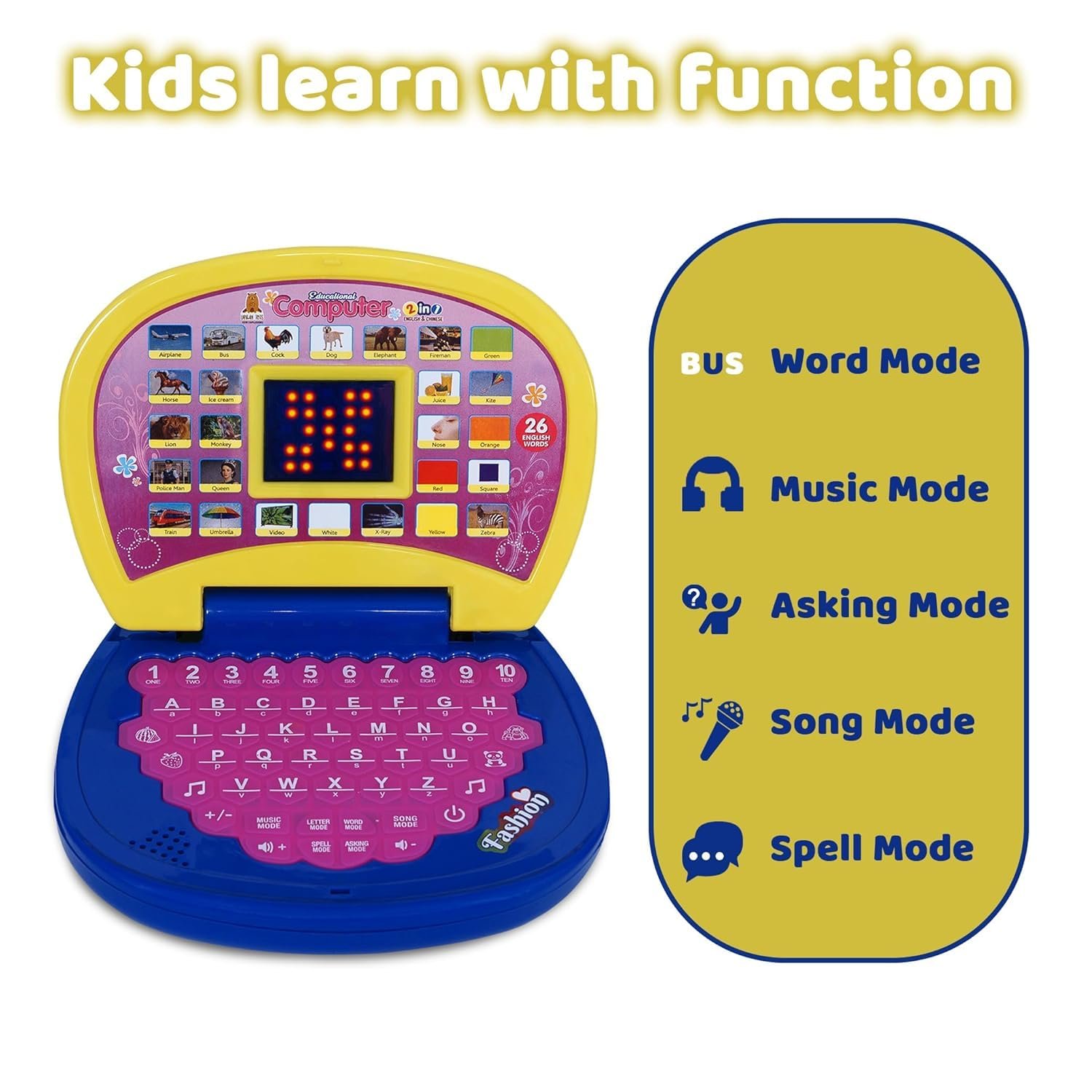 Mogli Toys Kids Computer Toy Kids for 3-6 Years, Learning Educational Toy with Sound and Music, Kids Learning Toy - Multicolour - Image 6