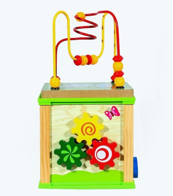 Activity Centre Play Cube Learning House (5-in-1) Bead Maze Smiling Clock Shape Sorting Mechanical Gears Routing Insects Early Educational for Kids [Multicolor, 1-4 Years]