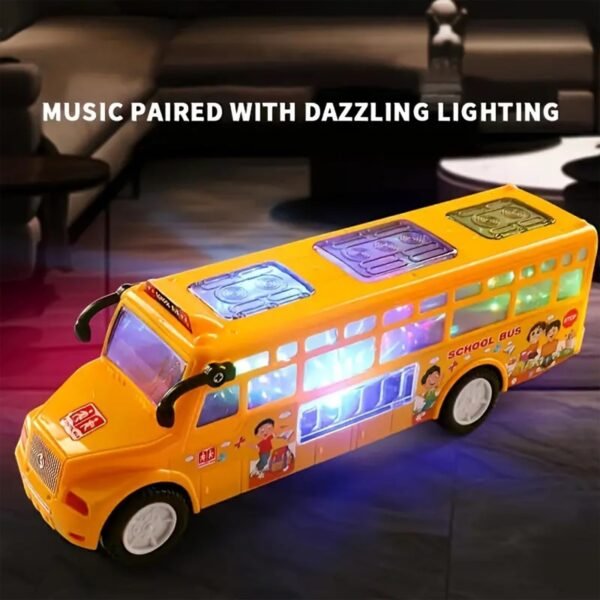 DEOXY School Bus Toy for Kids, Cool Lighting & Soft Music and Openable Doors with 360° Rotating Wheels Movement, Cartoon Style Bus Toy Gift for Kids (Yellow) - Image 4