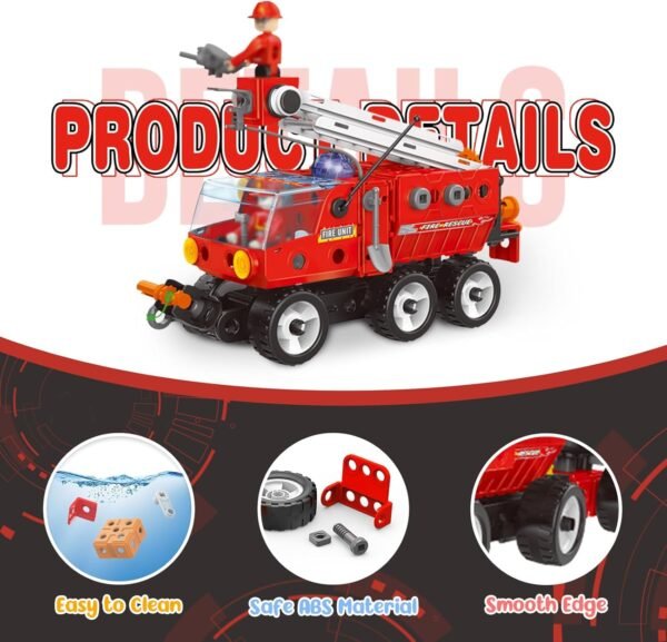 7 in 1 STEM Toys for 3 4 5 6 7 Year Old 159PCS Fire Truck Toy for Kids Educational Science Kits for Boys Age 5-7 6-8 Engineering Learning Toys_18 - Image 3