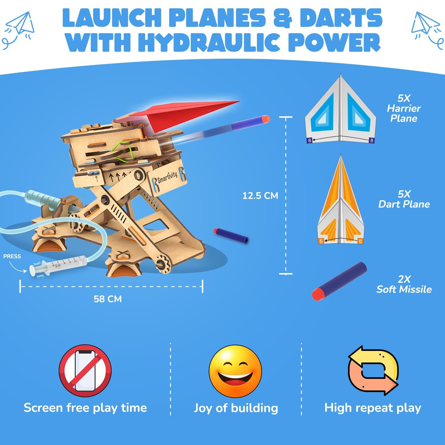 Smartivity 2in1 Hydraulic Aeroplane & Dart Launcher Toy for Kids 6-8-10-12-14 Years Old | Shoots Planes/Darts Far in Air I Exciting Birthday Gifts for Boys & Girls | DIY Science Toy for Kids 6-14 - Image 4