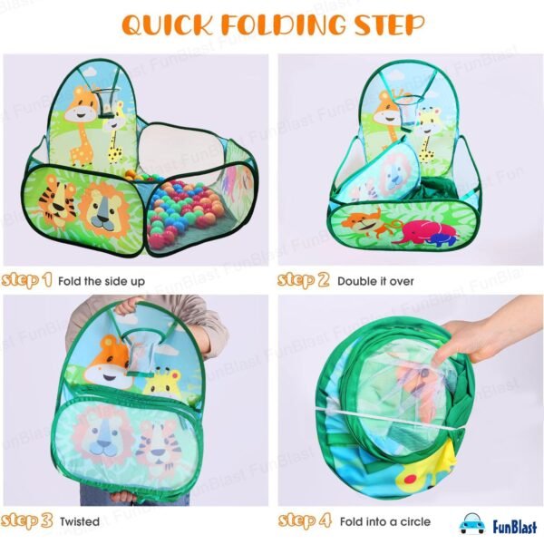 FunBlast Large Size Ball Pool for Kids, Foldable Square Zoo Ball Pool Play Tent Kids, Playground Tent House with 50 Balls – Ball Pool Game for 2-5 Years Old Kids, Boys, Girls (Ball Pool Zoo) - Image 3