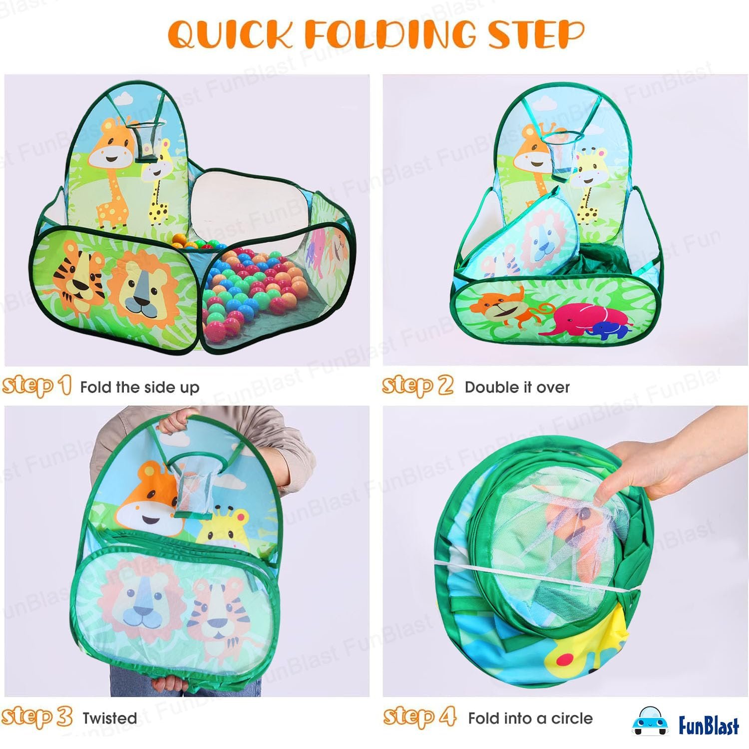 FunBlast Large Size Ball Pool for Kids, Foldable Square Zoo Ball Pool Play Tent Kids, Playground Tent House with 50 Balls – Ball Pool Game for 2-5 Years Old Kids, Boys, Girls (Ball Pool Zoo) - Image 3
