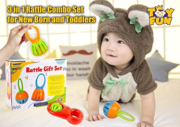 TOY FUN Rattle 3 in 1 Combo Set for New Born and Toddlers Kids | Premium Gift Set | Early Age Toys | Non Toxic BPA Free | Safe for Kids - Image 5