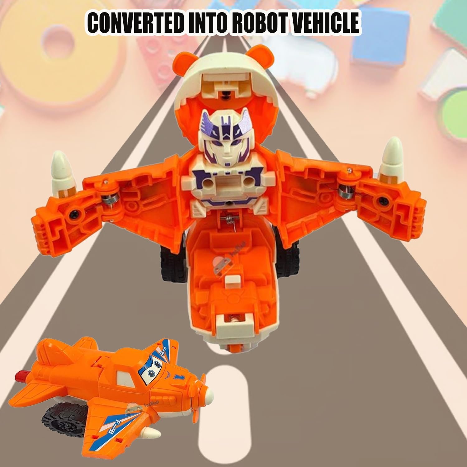 FunBlast Aeroplane to Robot Toy for Kids, Friction Power Toys - Pull Back Toy Vehicle for 3+ Year Old Boys Multicolor - 1 Unit (Airplane Orange) - Image 3