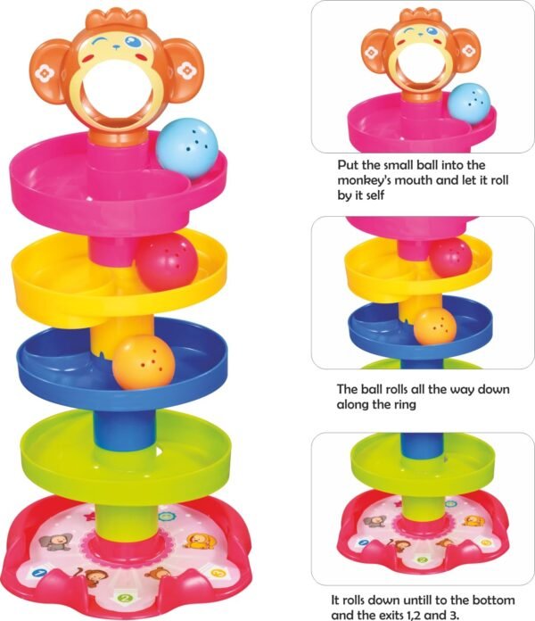 Angelkids 4-Layer Ball Drop & Roll Swirling Tower - Educational Toy For Babies & Toddlers | Stack, Drop & Roll Fun With 3 Spinning Acrylic Activity Balls | Multicolor - Image 3