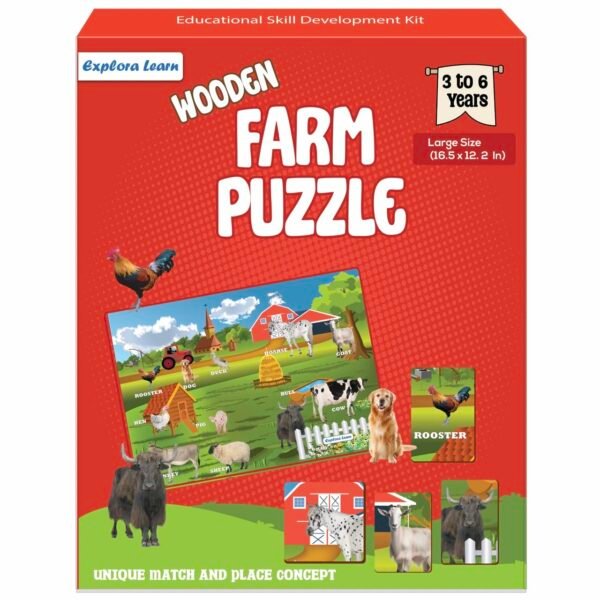 Wooden Farm Animal Puzzle for Kids 3-6 Years | 18 Pieces Farm Animals Educational Wood Toddler Puzzle | Birthday Gift Kids Toys for 2-5 Years | Real Farm Animals