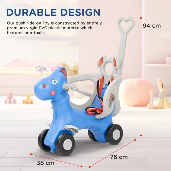 Baybee 3 in 1 Baby Rocking Horse Ride on Toy Car for Kids | Baby Rocking Chair with Push Handle, Balance Board & Safety Guardrail | Push Ride on Car for Kid | Horse Rider for Kids 1-3 Years (Blue) - Image 2