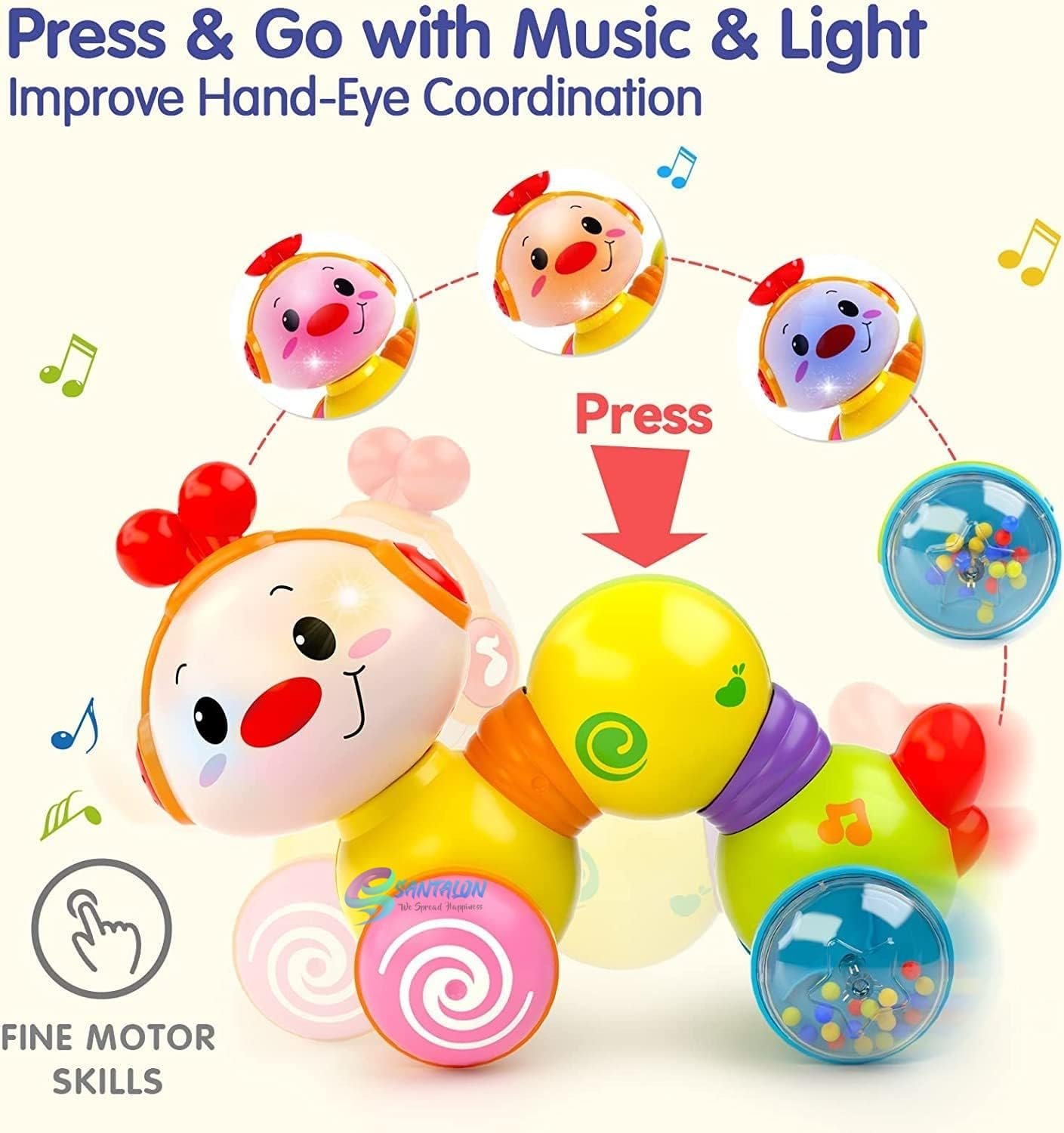Caterpillar Press & Go Toy Musical,Crawling caterpillers Toys for 1 Year Old Girls Gifts with Music & Light, Press & Go Baby Toys 12+ Months 1st Birthday Gifts for Girls Boys,Multicolor - Image 6