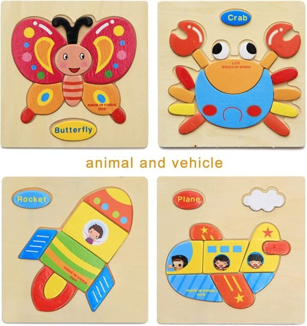 6 PCS Wooden Jigsaw Puzzles, Wooden Animal Puzzles for Toddlers, Educational Montessori Toys, Colorful Leisure Toys of 2 3 4 5 Years Toddlers, Random Pattern - Image 6
