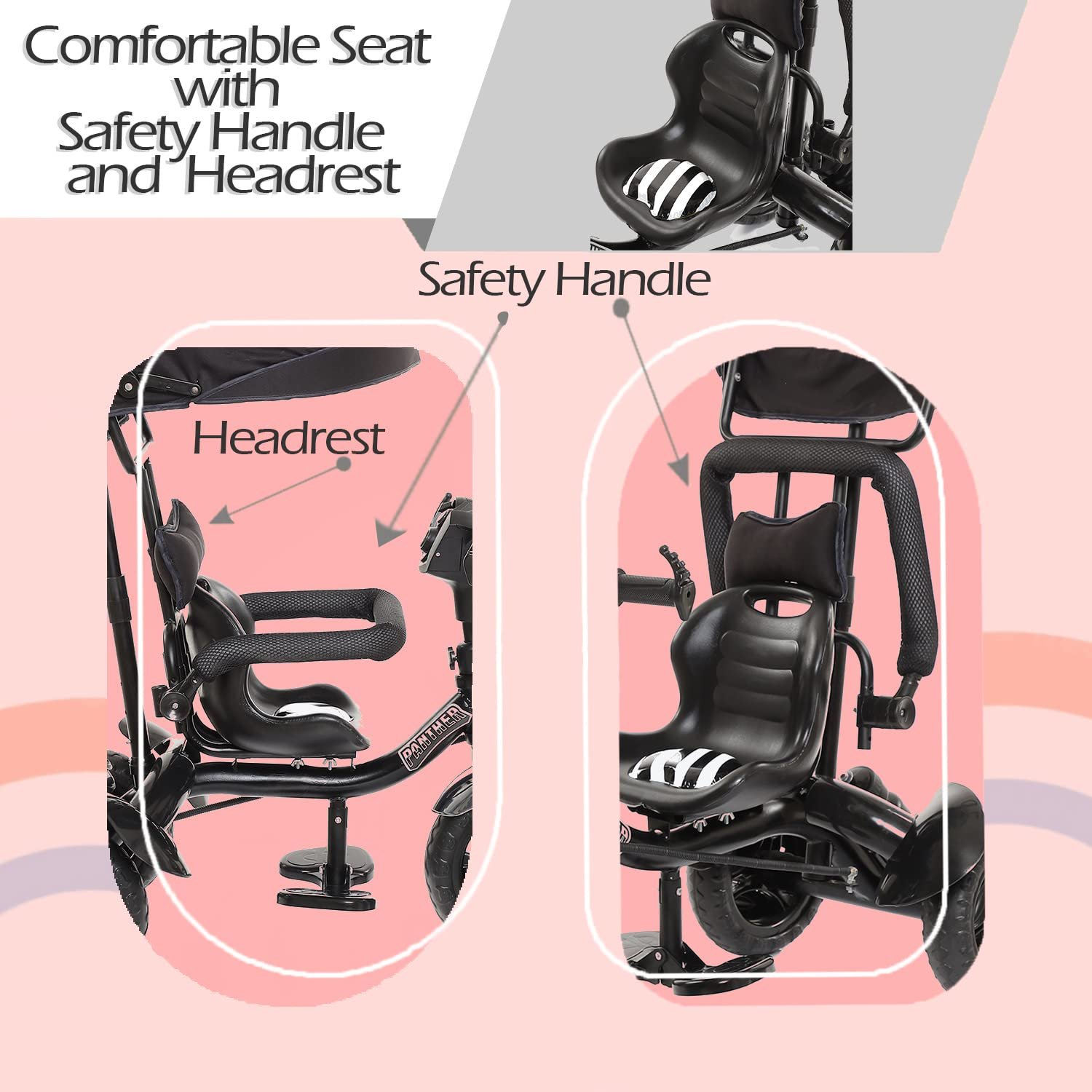 Fun Ride Kids Tricycle Panther 3 in 1 Plug and Play Musical Trike - Parental Control Handle for 1.5 to 5 Years with Safety Handle for Boys and Girls - (Weight - Upto 25 Kg) Black - Image 6