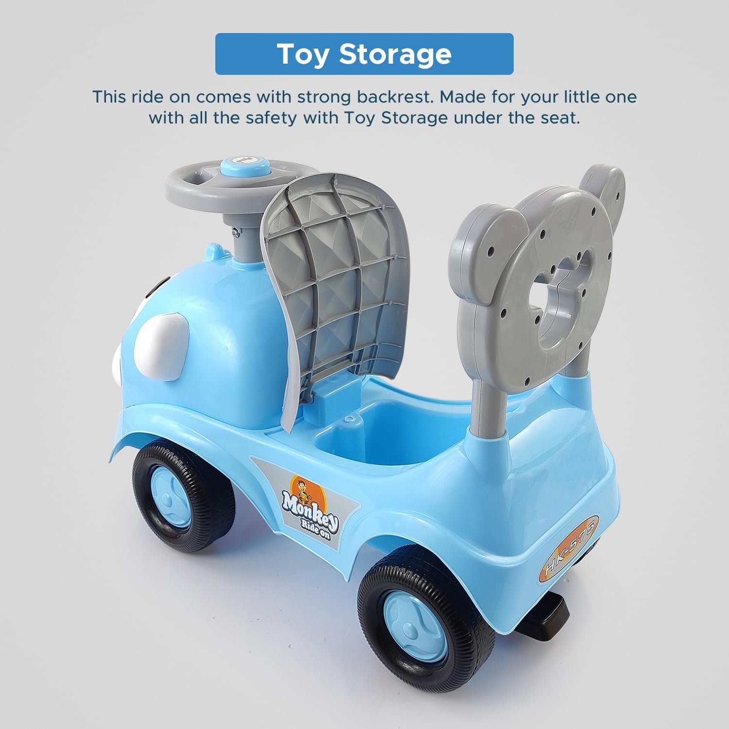 Dash Monkey Ride On for Kids, Baby Car, Ride On for Kids 2 Years+, Push Car for Baby with Backrest and Under Seat Storage Utility Box for Toys (Capacity 20kg | Blue) - Image 3