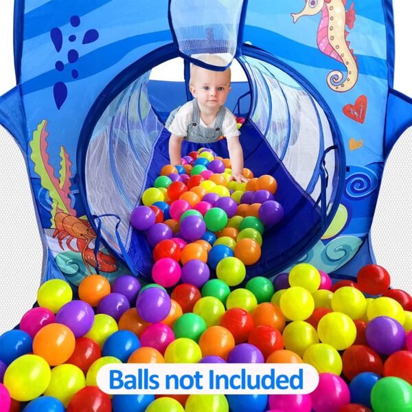 Wembley 3-In-1 Ocean Ball Pool Tunnel For Kids 1-5 Years Girls Boys Toddlers Ball Pit Foldable Tent House For Kids Activity Indoor Outdoor Toys - Balls Not Included,Blue - Image 3