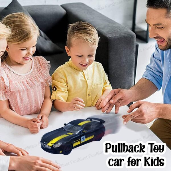 FunBlast Metal Car For Kids - 1:32 Scaled Model Diecast Toy Car, Pullback Toy Car, Friction Power Metal Car Toy With Light And Sound Effects, Model Alloy Vehicles For Children, Black - Image 2