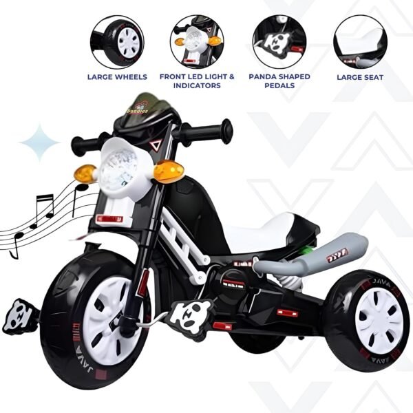Toyshine Java Sports Bike Pedal Tricycle with Musical Horn & Light Non Battery Operated Ride On for 2-6 Years Carrying Capacity Upto 30 Kgs (Black)
