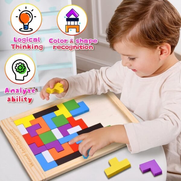 Wudly Basic Russian Block Puzzle for Kids | Educational Toy and Learning Aid for Toddlers - 1+ Years | Fine Motor Skill Development | Safe & Durable (10 Mm Basic Russian Block Puzzle), Multicolour - Image 3