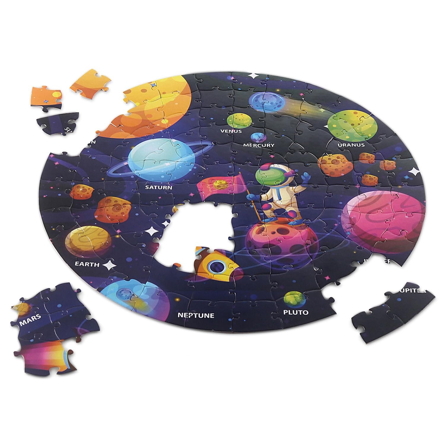 Play Nation Premium Space Themed Jigsaw Puzzle for kids, 100 pcs with 14 Flash Cards, kids puzzle for 2-5 years, Fun Learning & Educational Toy and Games for Focus, Memory, Mental Boost, BIS Certified - Image 6