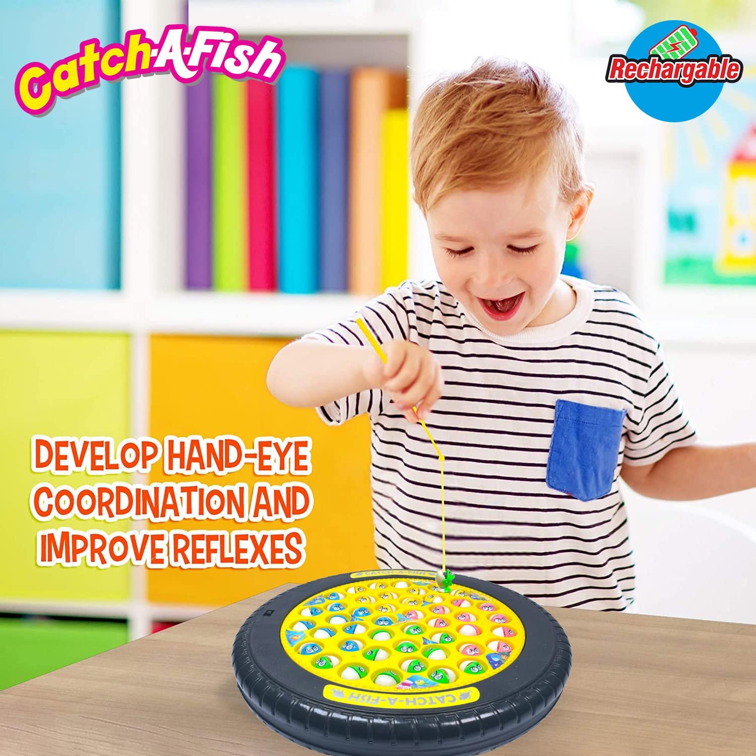 KIPA GAMING KIPA Rechargeable Fish Catching Game Set - 45 Vibrant Fish and 2 Catching Sticks - Interactive and Educational Toy for Kids Age 3+ - Image 4