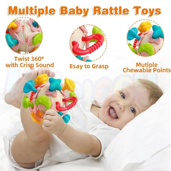 Kidology Silicone Space Ball Baby Teether - Sensory Toys for Boys and Girls, Newborn & Infant Rattle Toys, Montessori Learning Developmental Toddler Toys Suitable for Babies 6+ Months, Multicolor - Image 4