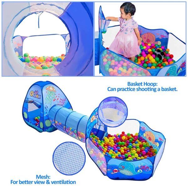 Wembley 3-In-1 Ocean Ball Pool Tunnel For Kids 1-5 Years Girls Boys Toddlers Ball Pit Foldable Tent House For Kids Activity Indoor Outdoor Toys - Balls Not Included,Blue - Image 5