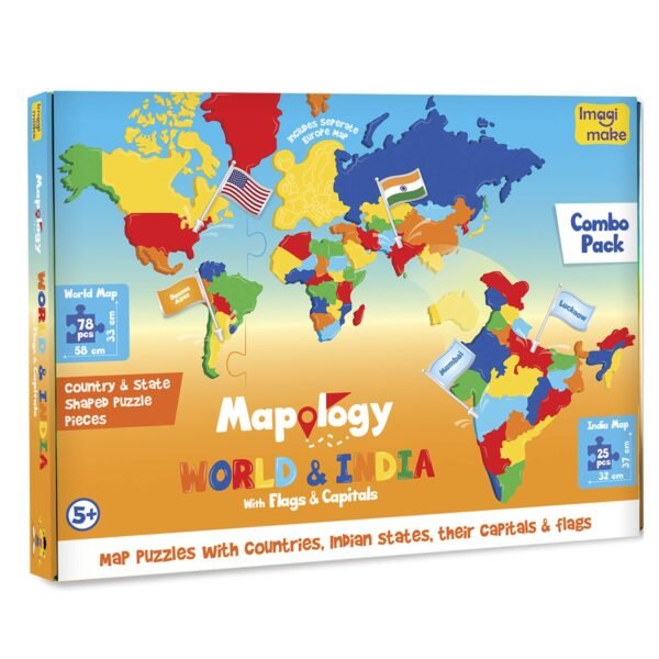 Imagimake: Mapology India and World Maps with Capitals - Learn Capitals and Country Flags - Educational Toy for Kids Above 5 Years, Multicolor - Image 4