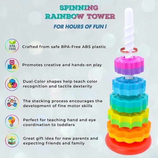 Spin & Stack Gear Toy for Kids – Unbreakable Spinning Tower with Colorful Rings | Motor Skills & Sensory Development | Montessori Baby Toy for Kids Great Gift - Image 6