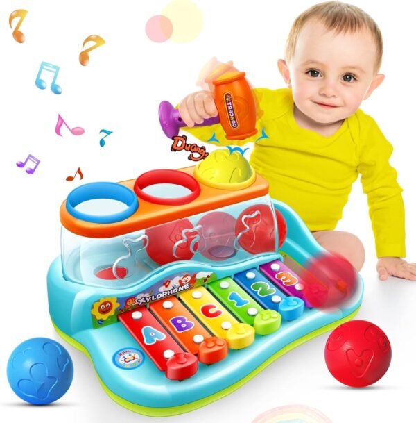 Baby Toys 12-18 Months Hammer Pounding Xylophone Kids Gifts for 1 2 3+ Year Old Boys Girls, Early Educational with Music Balls, Christmas Birthday Toys for 6 to 12 Months