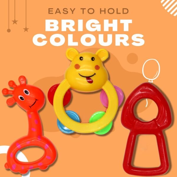 Baby Rattle Toys for Kids | Pack of 3 Rattle Set for New Born Babies, Toy for Infants | Non-Toxic Kids | Newborn Attractive Rattles Sweet Music Playtime Toy (Random Color) - Image 4