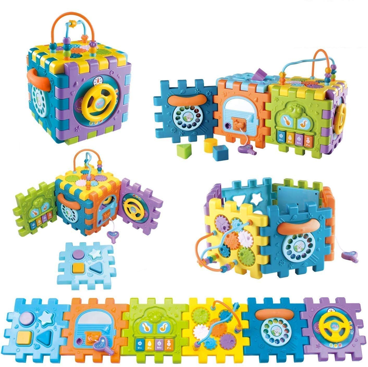 LONGMIRE Activity Cube Baby Toys 6 in 1 Multi-Purpose Educational Learning Cube with Music Activity Center Play Square with Musical Toys Shape Sorter Toy Gift for 18M+ Year Old Boy Girl Toddlers Kids - Image 3