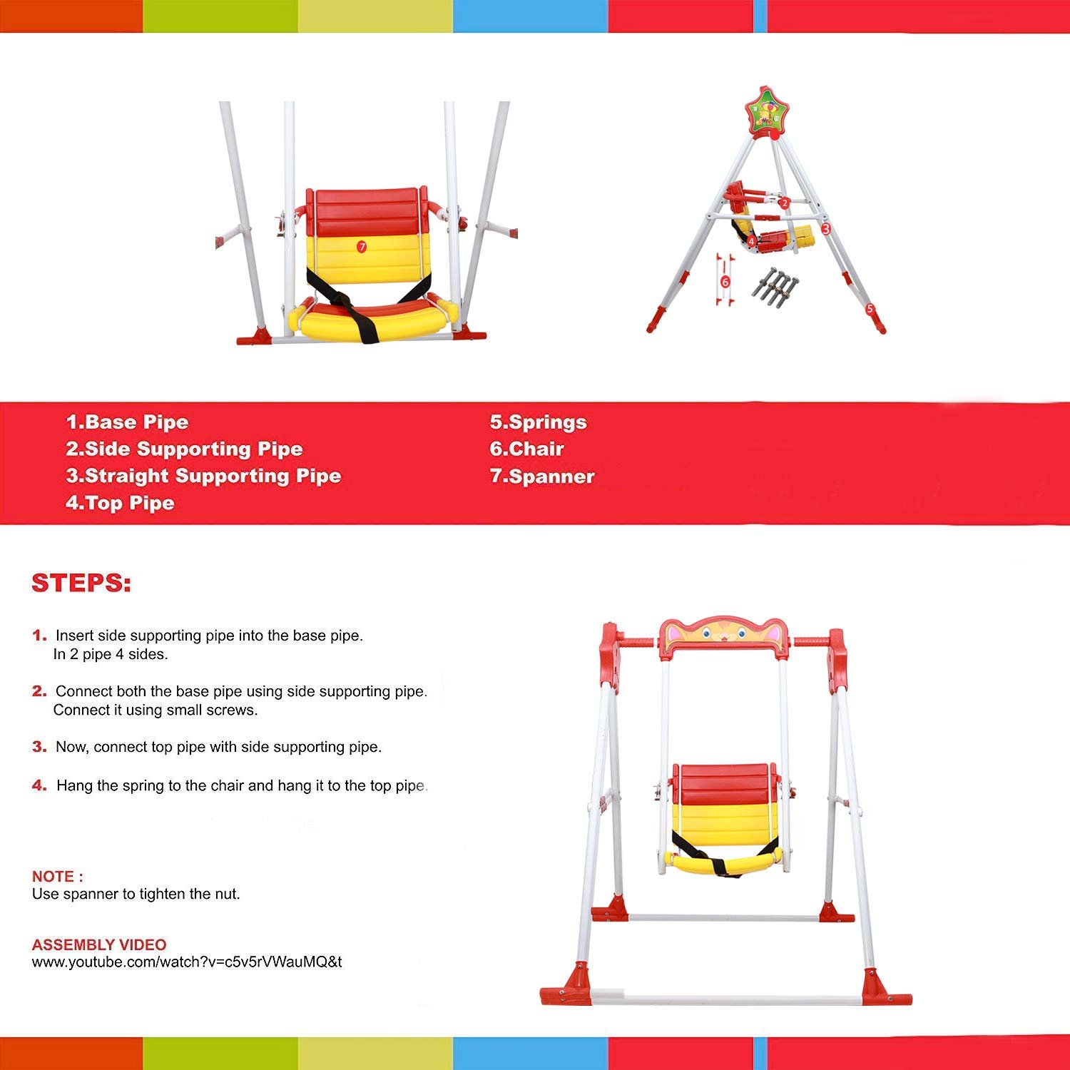 Garden & School Toy Swing for Children Babies Indoor Outdoor (Multicolour)(Alloy Steel, Single Seater), 10 Centimeters, 25 Centimeters|1 Count - Image 5
