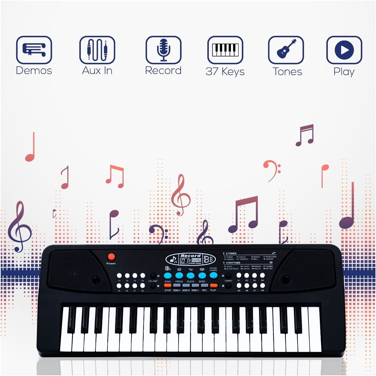 Kids Piano with Mic (1 Year Warranty) 37 Keys 8 Rhythms 8 Tones 6 Demos Portable Electronic Keyboard Toy Beginners Educational Songs Recording Musical Toys Age 2 3 4 5 Years Boys Girls - Image 4