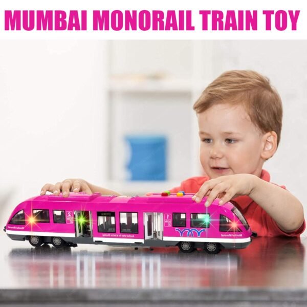 FunBlast Mumbai Monorail Train Toy for Kids, Big Size Train Set for Kids with Light and Sound, Bump and Go Musical Toy Train, Light and Sound Toys for 3+ Year Old Kids (Pink) - Image 6
