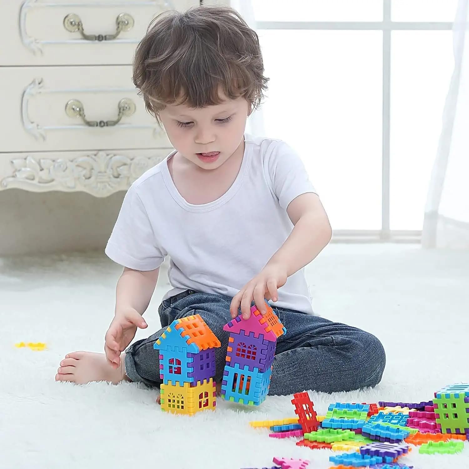 MBK 60+ PCS Medium-Sized Happy Home Building Blocks Set - Fun Multicolour Toys for Kids 2-5 Years Old - Image 2