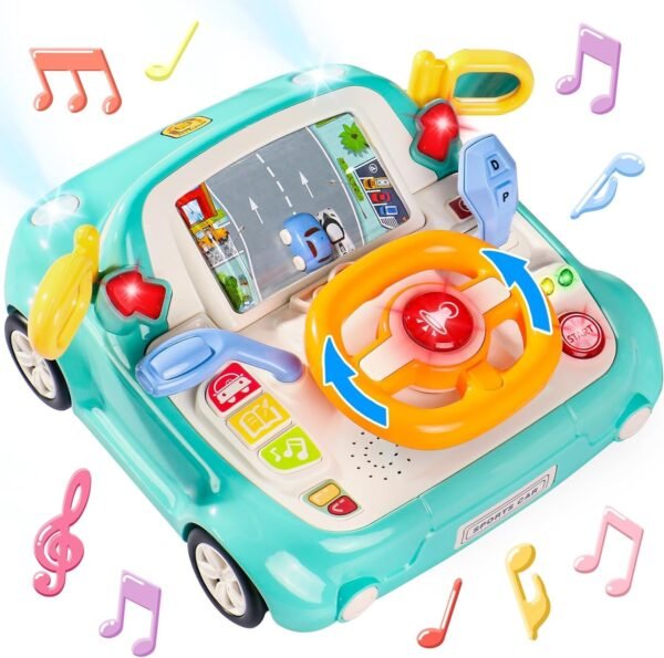 Light & Musical Steering Wheel Toy for Toddlers 1-3 Years -Simulation Driving Car Toy- Fine Motor Skills Toy- Early Education Birthday Gifts for Kids (Green)