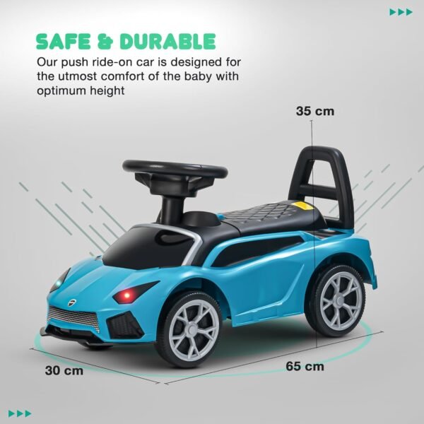 Baybee Mini Lambo Baby Ride on Cars for Kids | Push Ride on Baby Car with Safety Backrest, Storage, Lights & Music | Baby Toys Big Kids Car | Push Ride on Kids Cars for 1 to 3 Years Boys Girls (Cyan) - Image 2