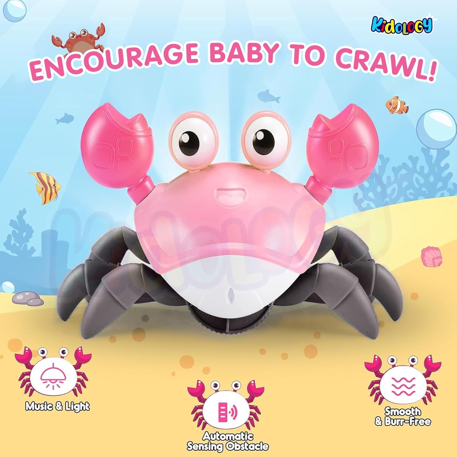 Kidology Crawling Crab Baby Musical Kids Toy with Led Lights & Rechargeable Battery|Interactive Early Learning and Entertainment Toys for Kids Toddlers & Infants|Tummy Time Dancing Toys,Pink - Image 3