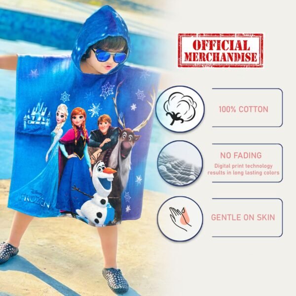Sassoon Frozen Cartoon Printed Hooded Poncho Towel for Kids (Pack of 1) - Image 6