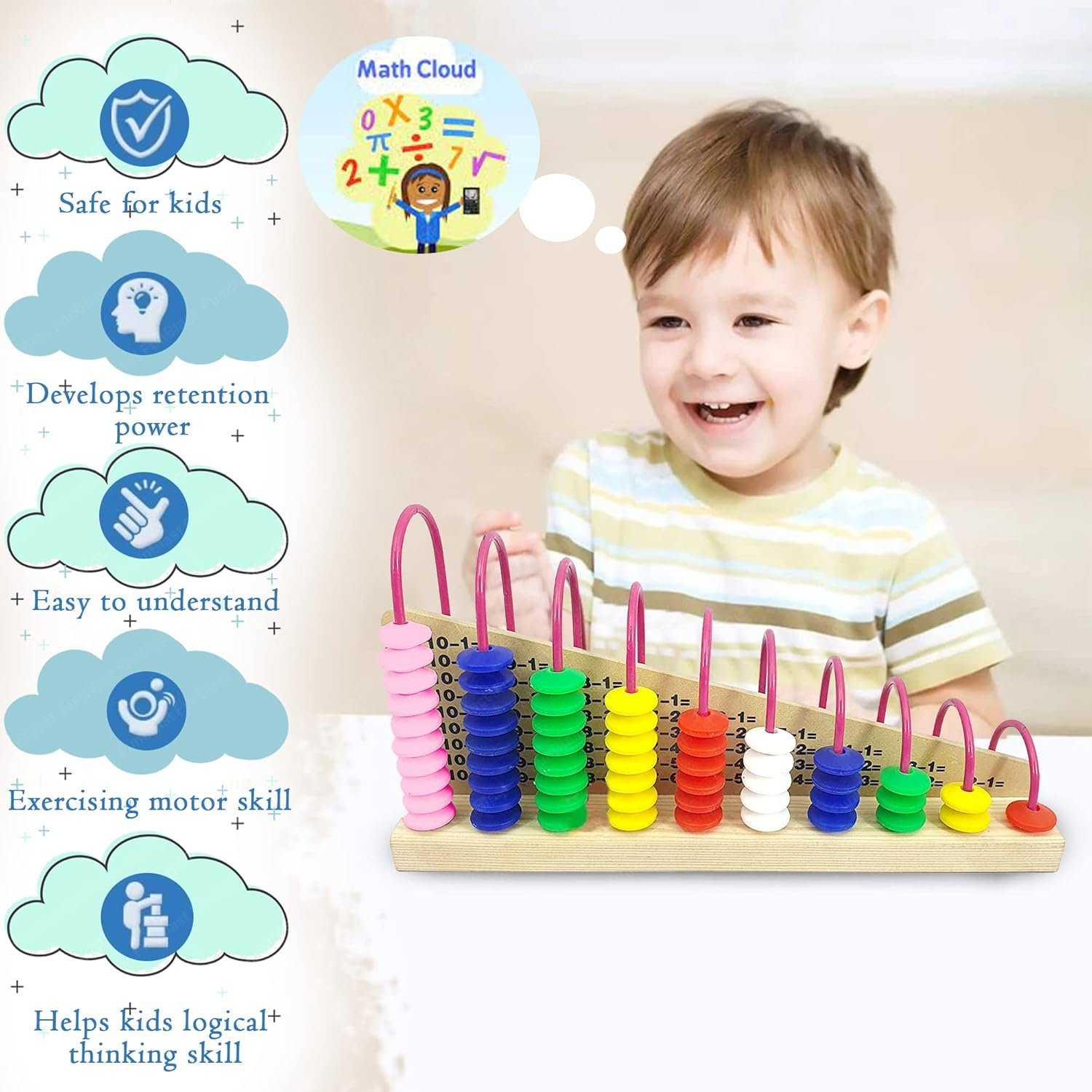 FunBlast Wooden Double - Sided Calculation Shelf Abacus With Counting Addition Subtraction Maths Toy, Early Educational Learning Toy - Multicolor, Kid - Image 3