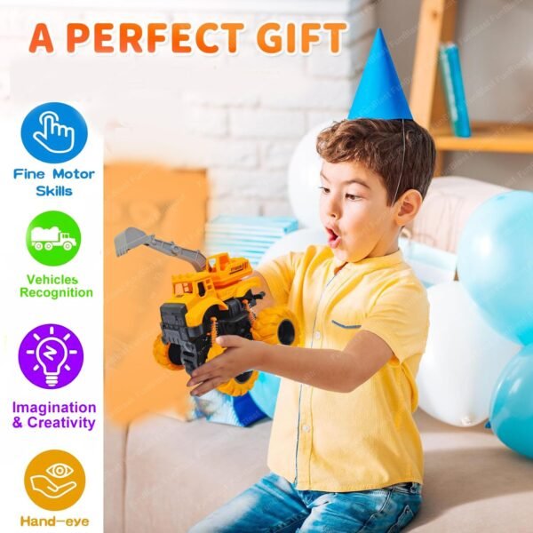 FunBlast Truck Toys for Kids - Off Road 4X4 Wheel Construction Truck Toys, Pull Back Mini Monster Truck Toys for 3+ Year Old Kids, Boys, Push and Go Truck Toys (Excavator) - Image 5