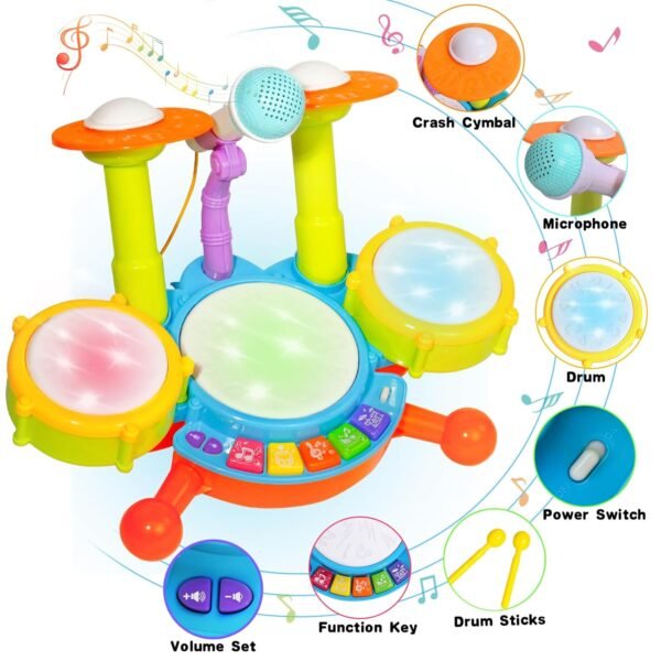 Yoptote Kids Drum Set For Toddlers 1-3 Musical Toys For 1 Year Old Boy Gifts Baby Educational Instruments Microphone Piano Light Up Baby Learning Toys 12-18 Months Easter Gift For 1 2 3 Year Old - Image 3