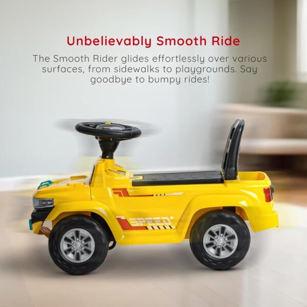 Baybee Speedy Ride on Baby Car for Kids | Ride on Toys Car with Music & LED Light | Portable Push Ride on Jeep with Backrest & Storage Basket | Kids Car to Drive 1-3 Years Boys Girls (Yellow) - Image 6