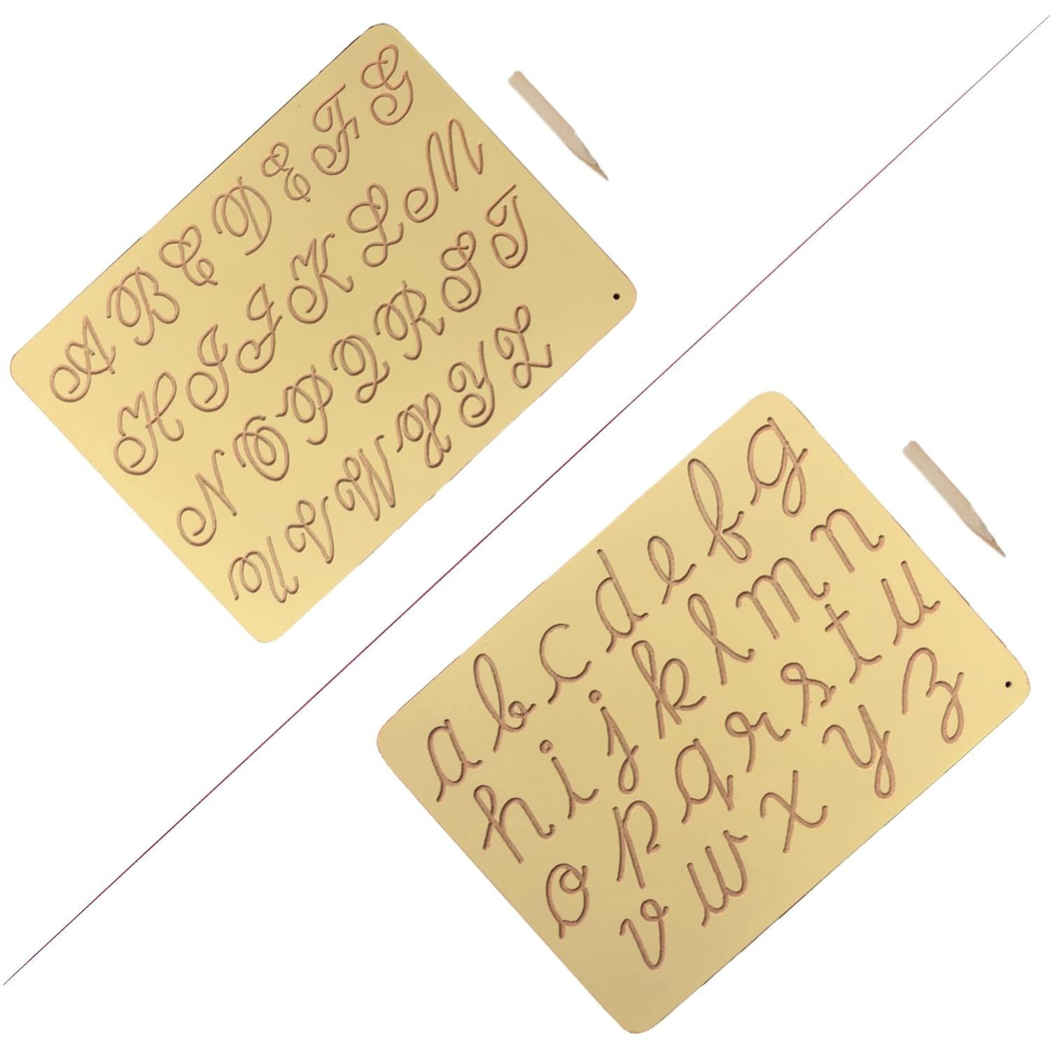 RCW Wooden Reversible Writing Alphabet Capital & Small Cursive Tracing Boards Slate with Dummy Pencil Learning Board Games Puzzles Toys for Kids Boys Girls Children Age 1-4 Years